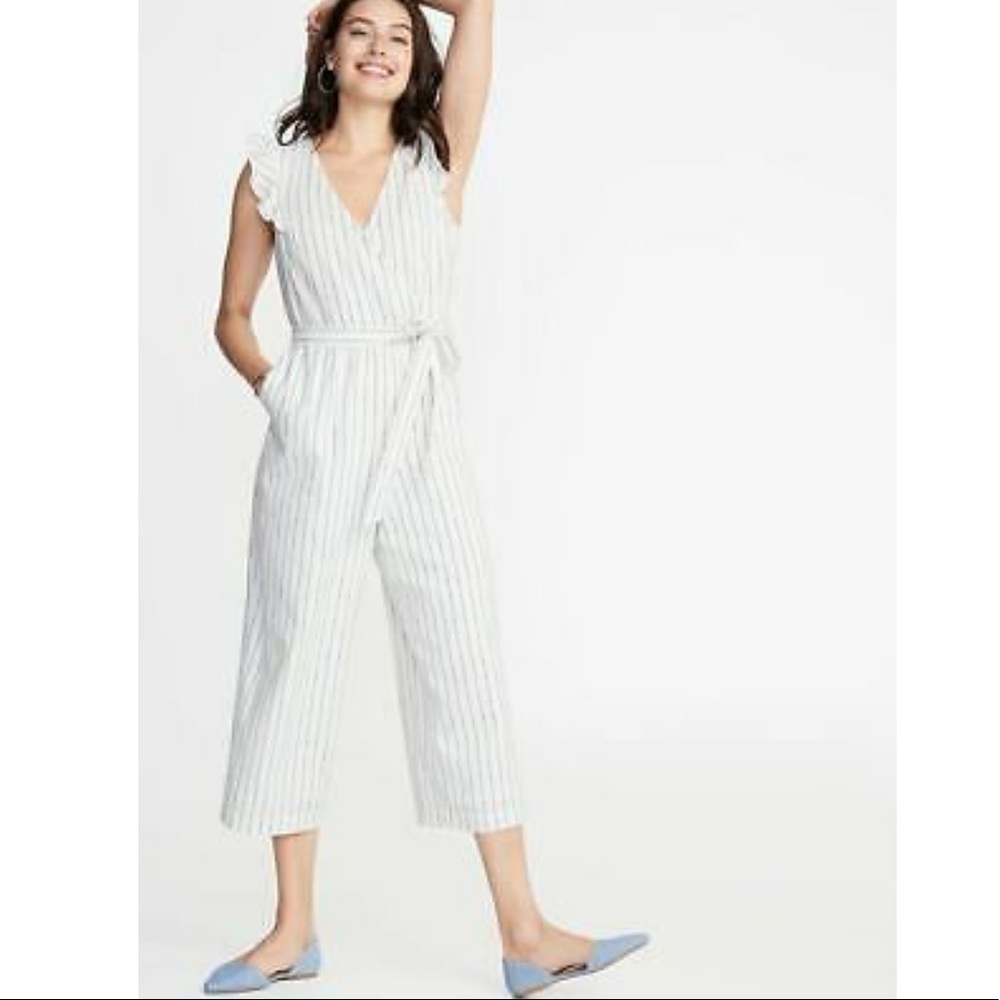 Old Navy White and Blue Stripe Romper